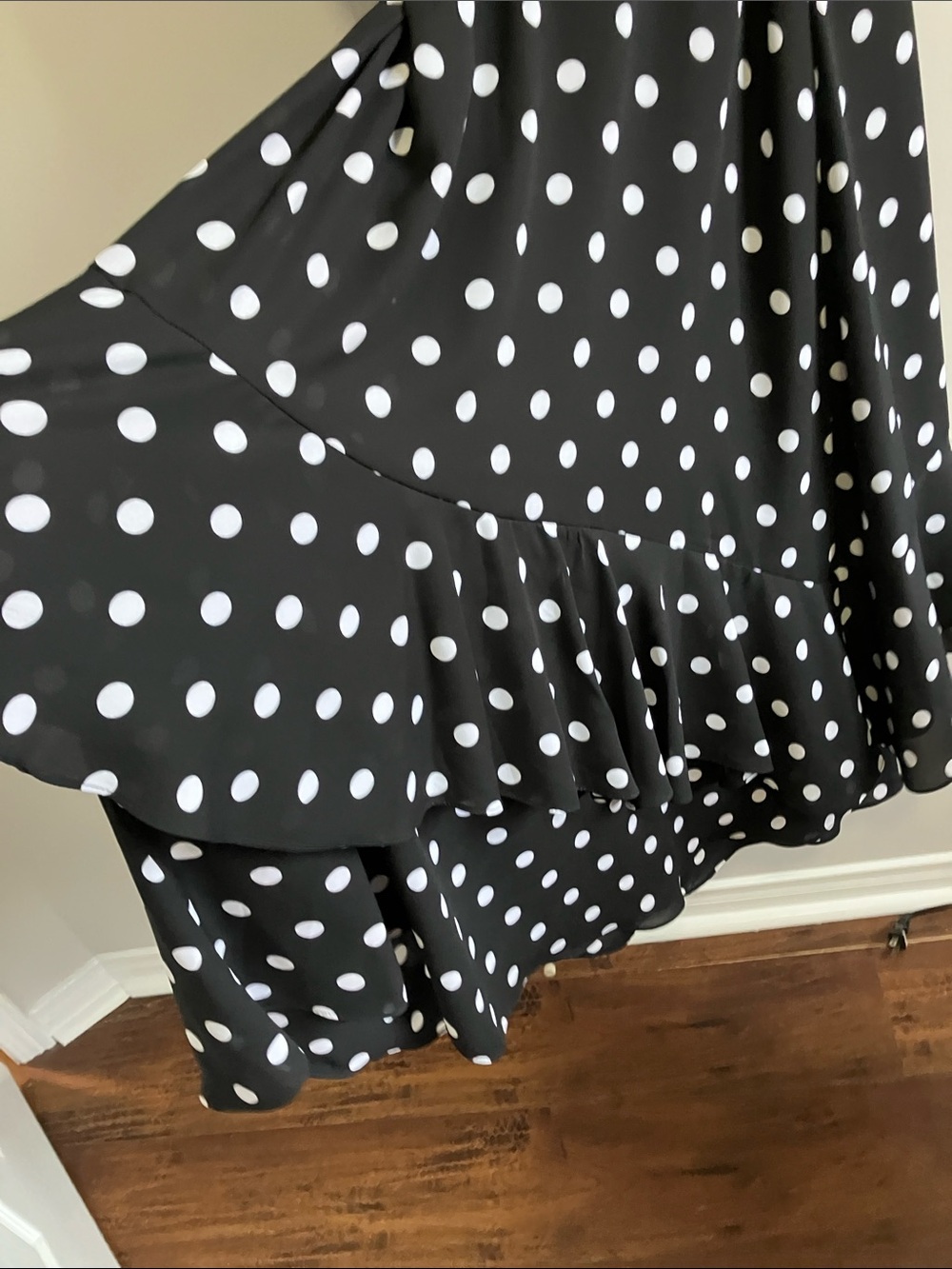 Joseph Ribkoff black and White Polka Dot Wrap Midi Dress ruffle A-line size 12 - Picture 8 of 10